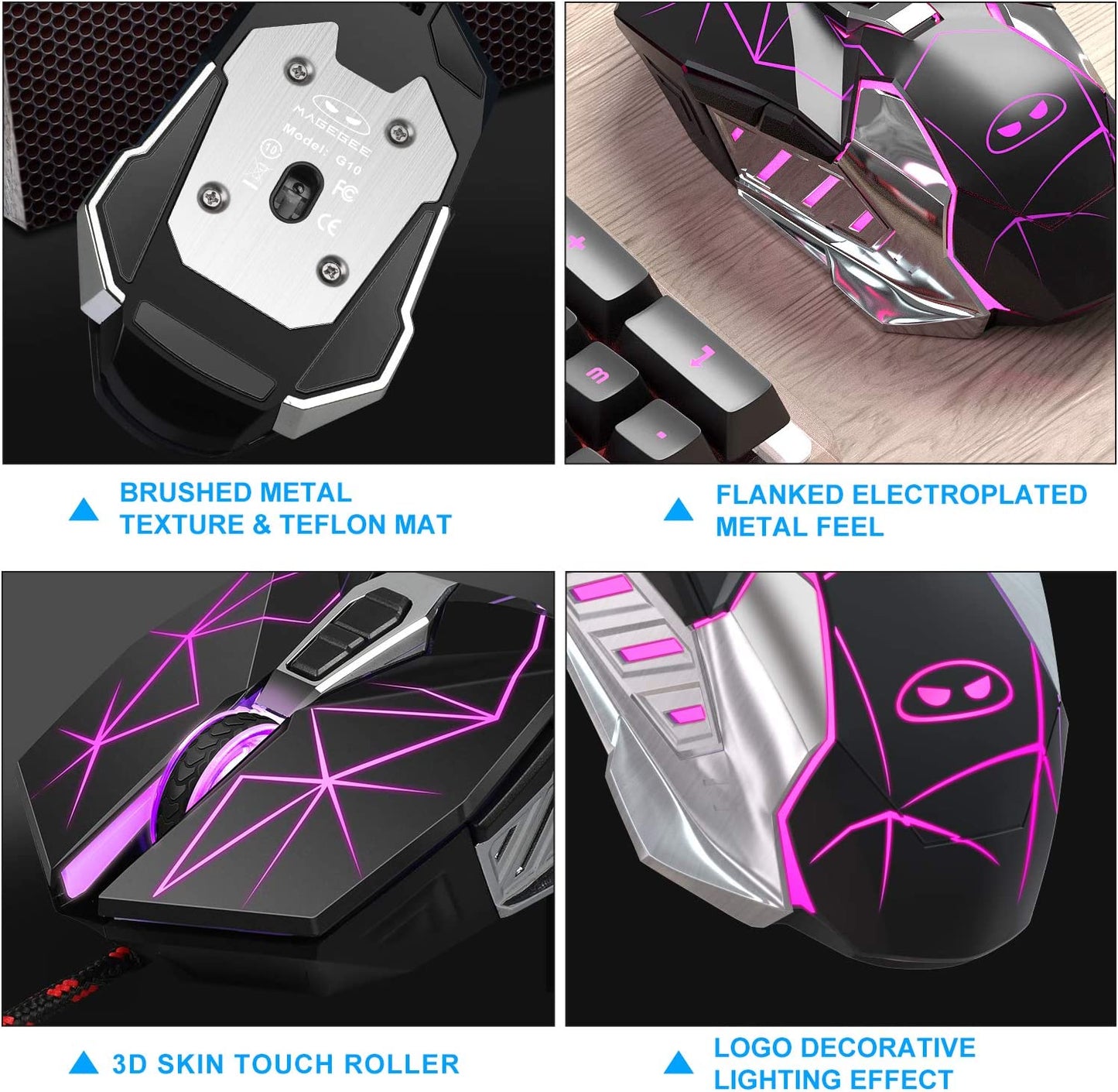 G10 Gaming Mouse Wired, 7 Colors Breathing LED Backlit Gaming Mouse, 6 Adjustable DPI (Up to 3200 DPI), Ergonomic Optical Computer Mouse with 7 Buttons for Windows PC Gamers